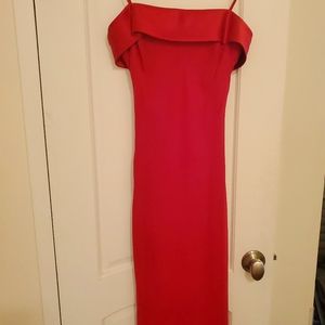Red dress, spaghetti straps, square neck line